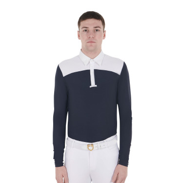 Polo de concurso Hombre Mangas Largas con Botones Equestro Blazer blanco/marino Azul marino