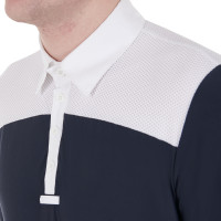 Polo de concurso Hombre Mangas Largas con Botones Equestro Blazer blanco/marino Azul marino