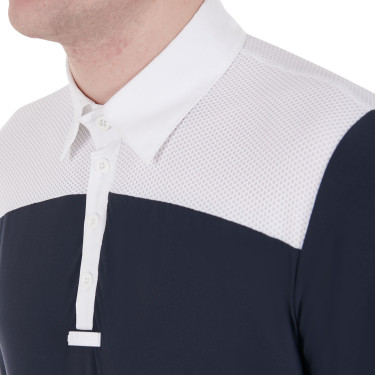 Polo de concurso Hombre Mangas Largas con Botones Equestro Blazer blanco/marino Azul marino