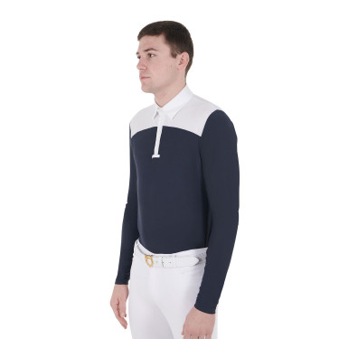 Polo de concurso Hombre Mangas Largas con Botones Equestro Blazer blanco/marino Azul marino