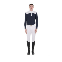 Polo de concurso Hombre Mangas Largas con Botones Equestro Blazer blanco/marino Azul marino