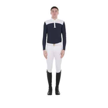 Polo de concurso Hombre Mangas Largas con Botones Equestro Blazer blanco/marino Azul marino