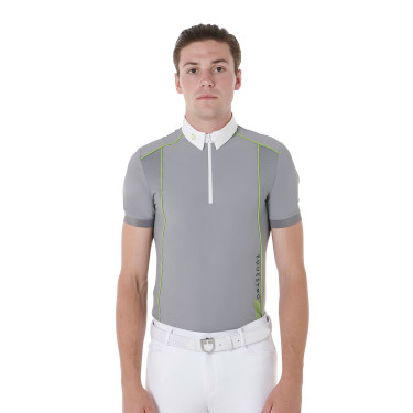Polo de concurso Hombre Mangas Cortas con Cremallera Equestro Gris escarchado / verde lima