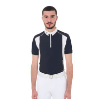 Polo de concurso Hombre Mangas Cortas con Cremallera Equestro Gris escarchado / verde lima