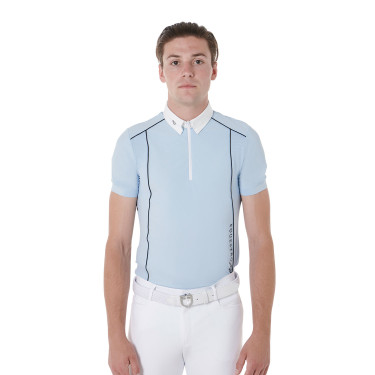 Polo de concurso Hombre Mangas Cortas con Cremallera Equestro Cielo / negro Azul
