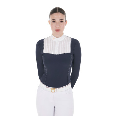 Polo de concurso Mujer Manga Larga con Strass Equestro Americana marina Azul marino