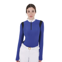 Polo de concurso para mujer de manga larga en tejido técnico Equestro Azul sodalita Polo de concurso para mujer de manga larga en tejido técnico Equestro Azul sodalita