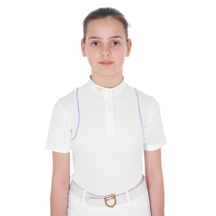 Polo de competición entallado para niñas con botones Equestro Polo de competición entallado para niñas con botones Equestro