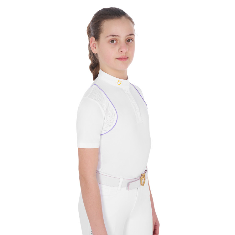 Polo de competición entallado para niñas con botones Equestro Polo de competición entallado para niñas con botones Equestro