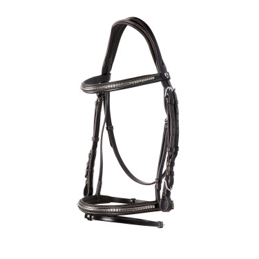 Cabezada inglesa de cuero con clincher de níquel plateado NP Equestro