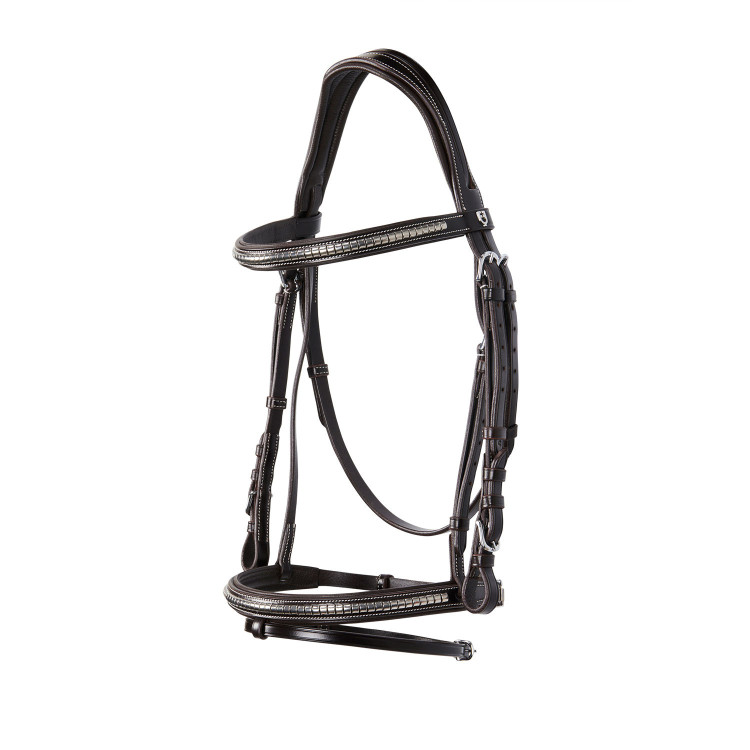 Cabezada inglesa de cuero con clincher de níquel plateado NP Equestro
