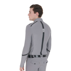Polo de entrenamiento de manga larga para hombre corte ajustado Equestro Gris escarchado Polo de entrenamiento de manga larga para hombre corte ajustado Equestro Gris escarchado