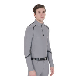 Polo de entrenamiento de manga larga para hombre corte ajustado Equestro Gris escarchado Polo de entrenamiento de manga larga para hombre corte ajustado Equestro Gris escarchado