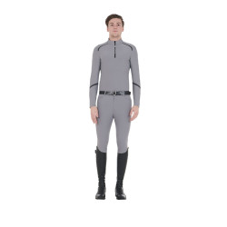 Polo de entrenamiento de manga larga para hombre corte ajustado Equestro Gris escarchado Polo de entrenamiento de manga larga para hombre corte ajustado Equestro Gris escarchado