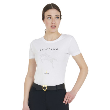 Camiseta entallada para mujer de salto de obstáculos con strass Equestro