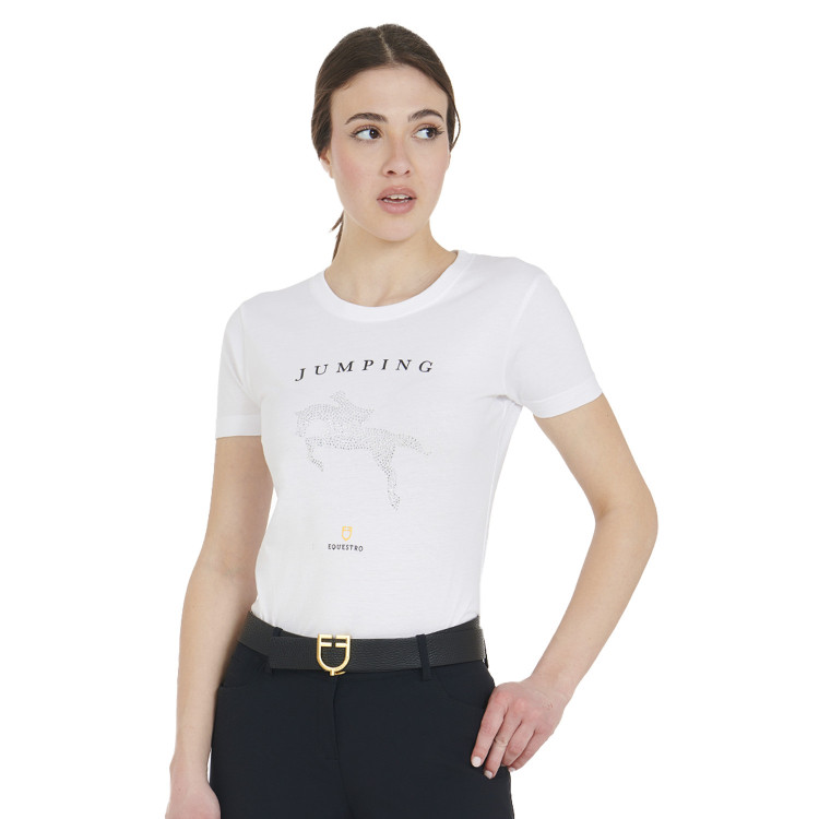 Camiseta entallada para mujer de salto de obstáculos con strass Equestro