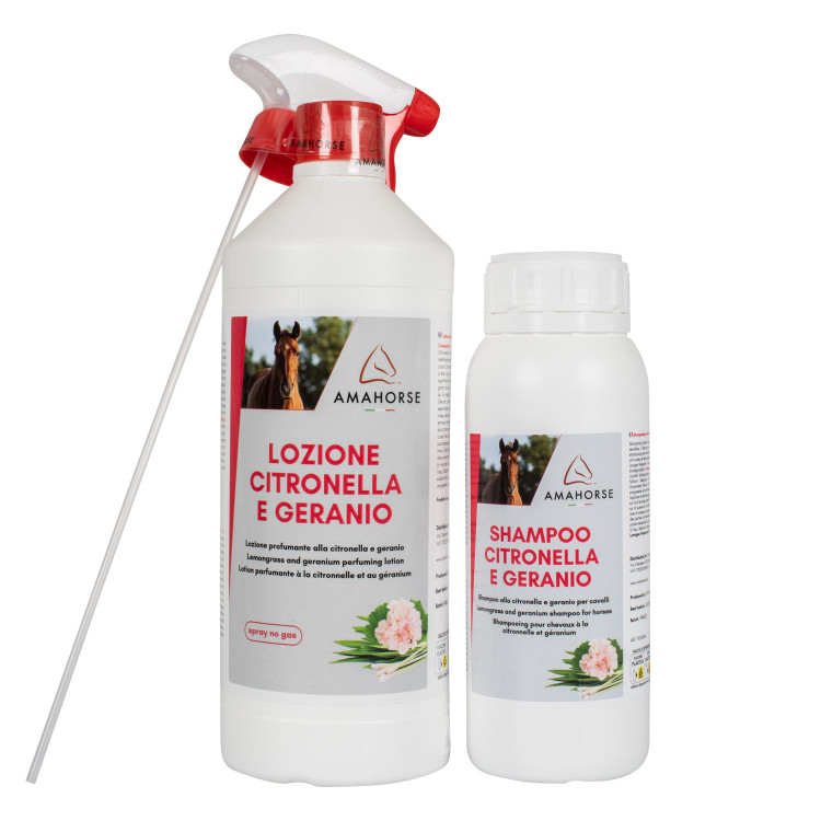 Kit loción de citronela y geranio 1L + champú de citronela 500ml Umbria Equitazione Kit loción de citronela y geranio 1L + champú de citronela 500ml Umbria Equitazione
