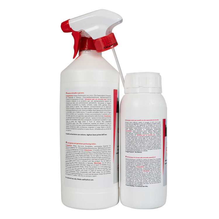 Kit loción de citronela y geranio 1L + champú de citronela 500ml Umbria Equitazione Kit loción de citronela y geranio 1L + champú de citronela 500ml Umbria Equitazione
