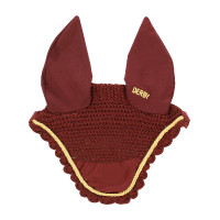 Capucha anti-moscas pony Derby de algodón Burdeos / oro / burdeos