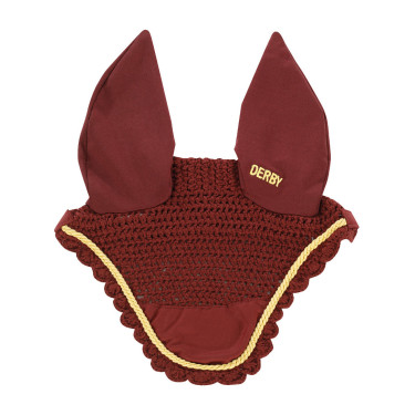 Capucha anti-moscas pony Derby de algodón Burdeos / oro / burdeos