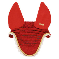 Bonete para caballos Derby de algodón Rojo / oro / blanco