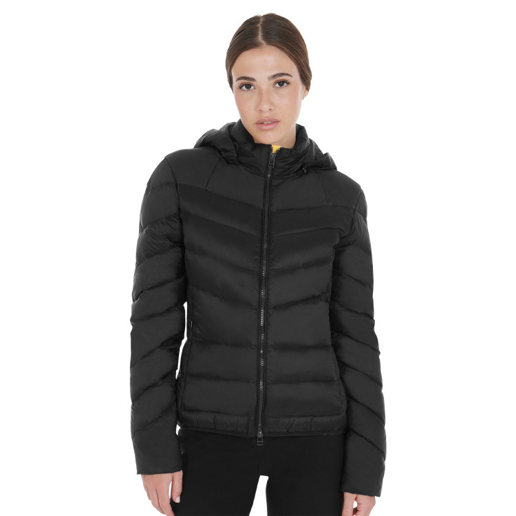 Chaqueta acolchada para mujer corte slim con capucha desmontable Equestro