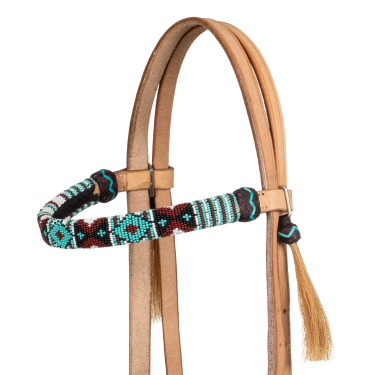 Filete sin embocadura con cabezada decorada con perlas de colores Pool's Natural Marrón