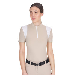 Polo de entrenamiento para mujer corte slim con inserciones de malla Equestro