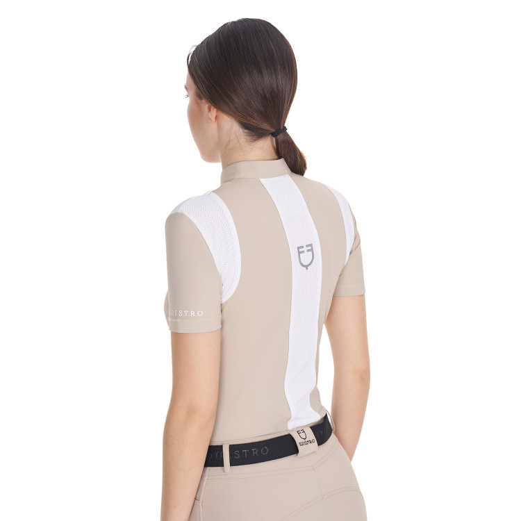 Polo de entrenamiento para mujer corte slim con inserciones de malla Equestro Polo de entrenamiento para mujer corte slim con inserciones de malla Equestro