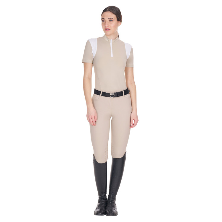 Polo de entrenamiento para mujer corte slim con inserciones de malla Equestro Polo de entrenamiento para mujer corte slim con inserciones de malla Equestro