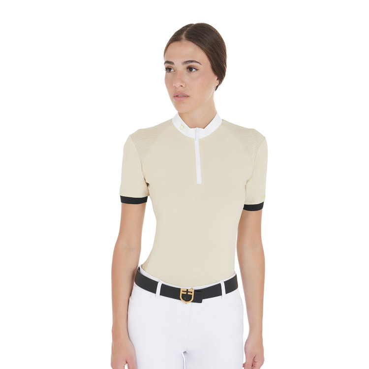 Polo de competición para mujer corte slim con inserciones en contraste en los hombros Equestro Polo de competición para mujer corte slim con inserciones en contraste en los hombros Equestro
