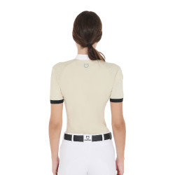 Polo de concours femme coupe slim avec empiècements contrastés sur les épaules Equestro Beige