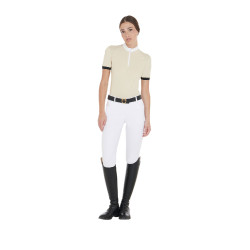 Polo de concours femme coupe slim avec empiècements contrastés sur les épaules Equestro Beige