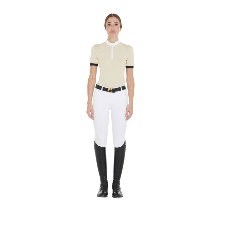 Polo de competición para mujer corte slim con inserciones en contraste en los hombros Equestro Polo de competición para mujer corte slim con inserciones en contraste en los hombros Equestro