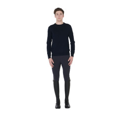 Jersey de cuello redondo Equestro para hombre de lana merina Marino Azul marino