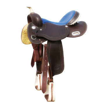 Silla Pool's 5020 con asiento de cuero crudo color azul para barril