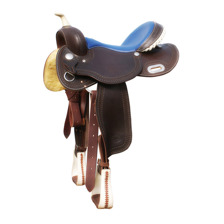 Silla Pool's 5020 con asiento de cuero crudo color azul para barril