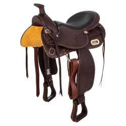 Silla western con adornos de acero inoxidable, cuero granulado y estampado floral 2815 Denver