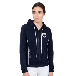 Sudadera para mujer con cremallera frontal en interlock Equestro Blazer marino / blanco Azul marino