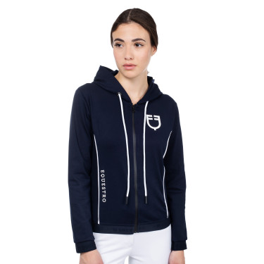Sudadera para mujer con cremallera frontal en interlock Equestro Blazer marino / blanco Azul marino