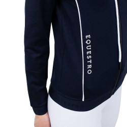 Sudadera para mujer con cremallera frontal en interlock Equestro Blazer marino / blanco Azul marino