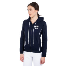 Sudadera para mujer con cremallera frontal en interlock Equestro Blazer marino / blanco Azul marino