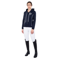 Sudadera para mujer con cremallera frontal en interlock Equestro Blazer marino / blanco Azul marino