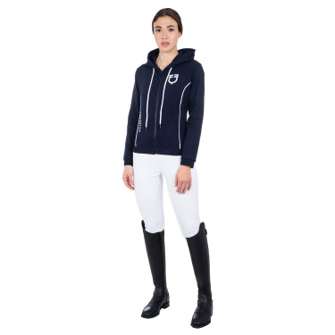 Sudadera para mujer con cremallera frontal en interlock Equestro Blazer marino / blanco Azul marino
