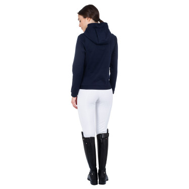 Sudadera para mujer con cremallera frontal en interlock Equestro Blazer marino / blanco Azul marino