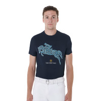 Camiseta de algodón Equestro para hombre corte slim estampado Jump Marino Azul marino