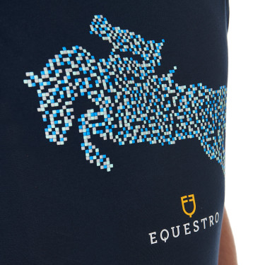 Camiseta de algodón Equestro para hombre corte slim estampado Jump Marino Azul marino