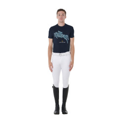 Camiseta de algodón Equestro para hombre corte slim estampado Jump Marino Azul marino