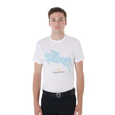 Camiseta de algodón Equestro para hombre corte slim con estampado Jump Camiseta de algodón Equestro para hombre corte slim con estampado Jump