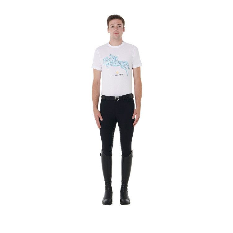 Camiseta de algodón Equestro para hombre corte slim con estampado Jump Camiseta de algodón Equestro para hombre corte slim con estampado Jump